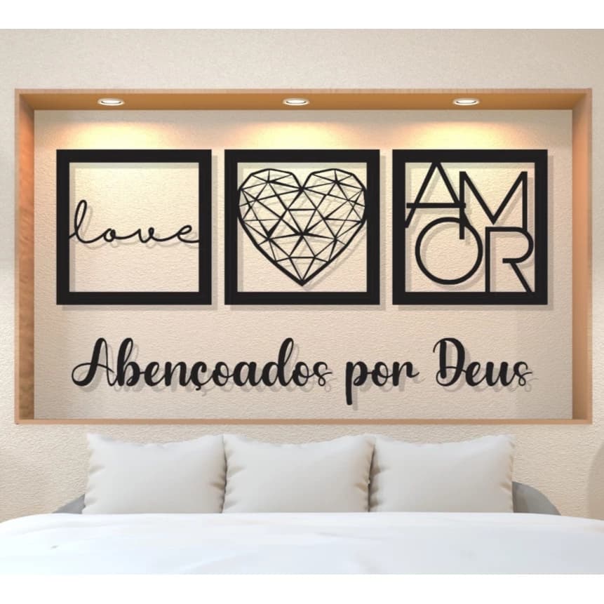 Kit Quadros Decorativos + Frase Abençoados por Deus