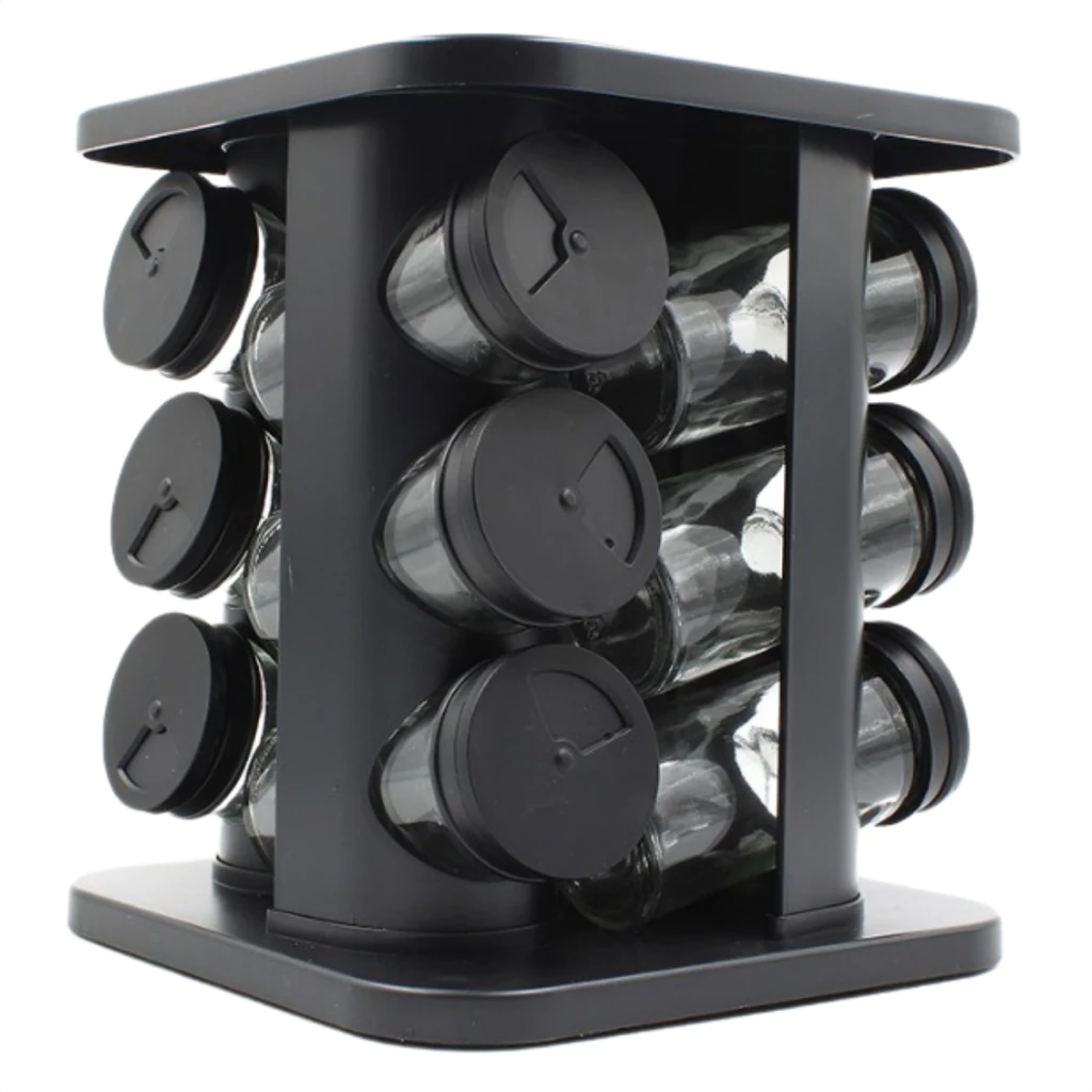 Porta Tempero com 9 e 12 Potes de Vidro Suporte Giratório